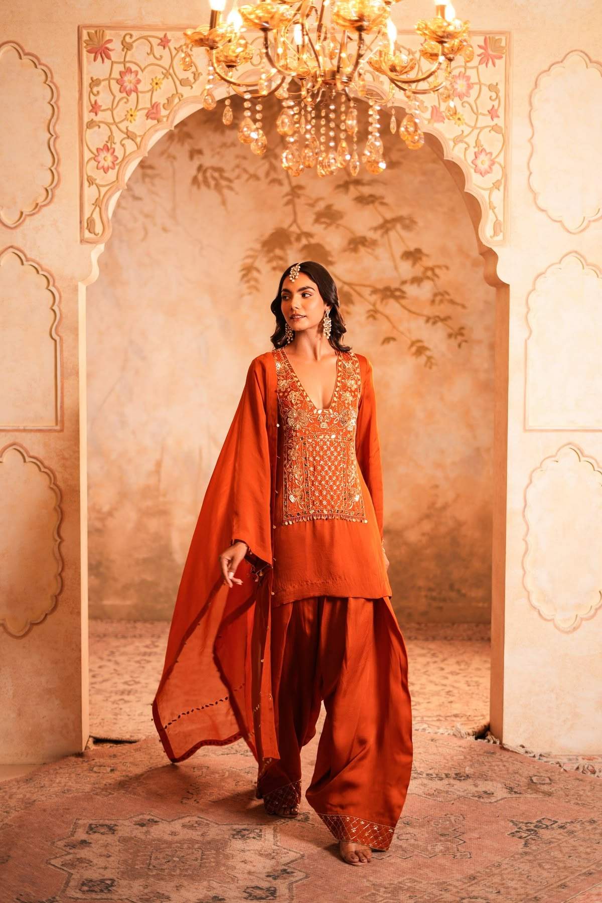 Rust Embroidered Kurta Set