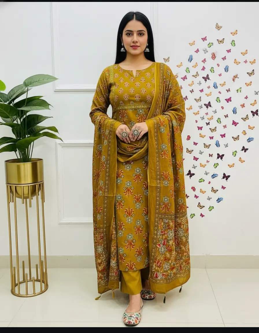  Traditional Angrakha/Straight Cut Suit With Palazzo/Pants For Casual Wear | Dhanjyoti