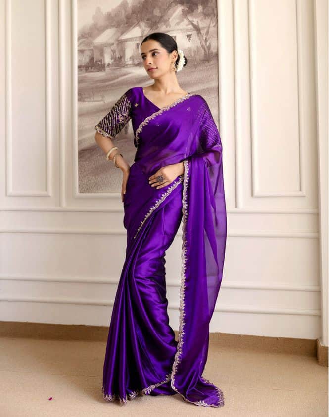 Graceful Satin Chiffon Saree For Timeless Occasions