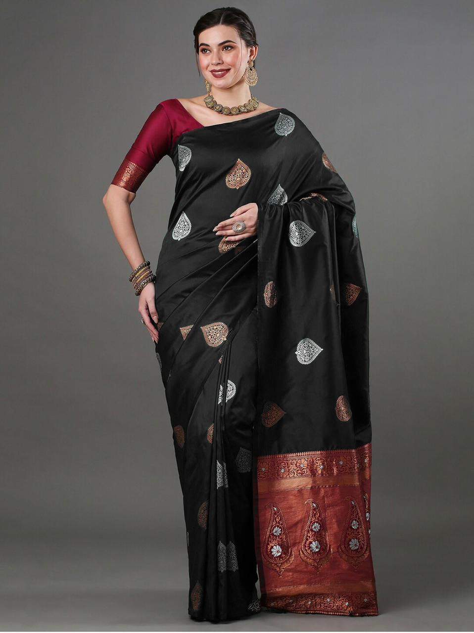 Silk Blend Saree With Rich Zari Motifs – 5 Colors