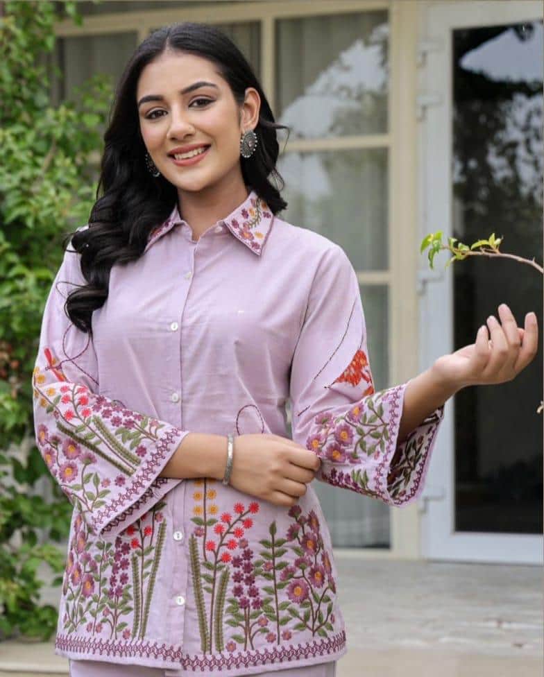 Women’s Dhabu Cotton Kurti Pant Set With Embroidery Work