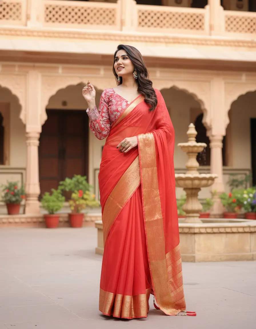 Elegant Red Silk Saree