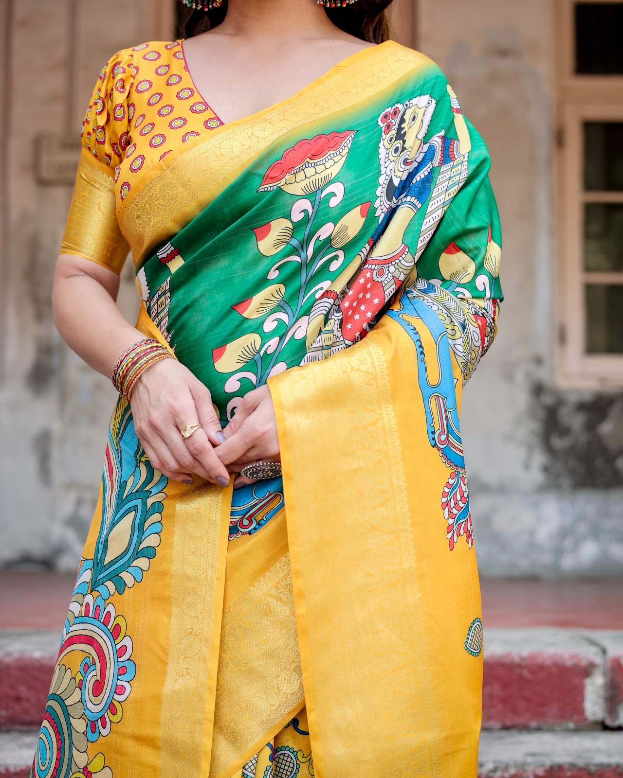 Traditional Printed Silk Saree And Woven Border And Pallu And Unstitched Blouse | Dhanjyoti 
