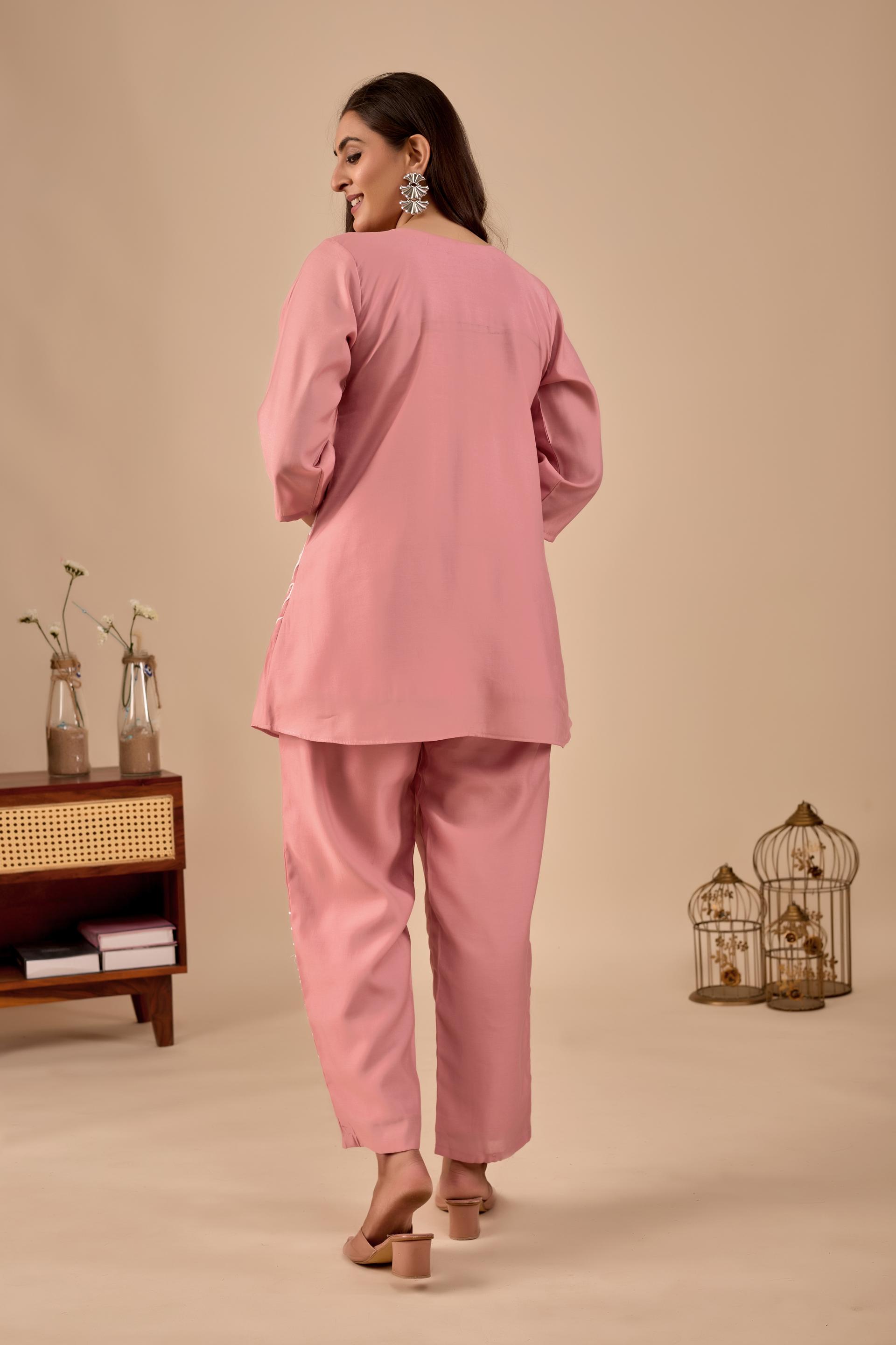 Blush Pink Floral Embroidered Co-Ord Set For Women B2b - Image 2