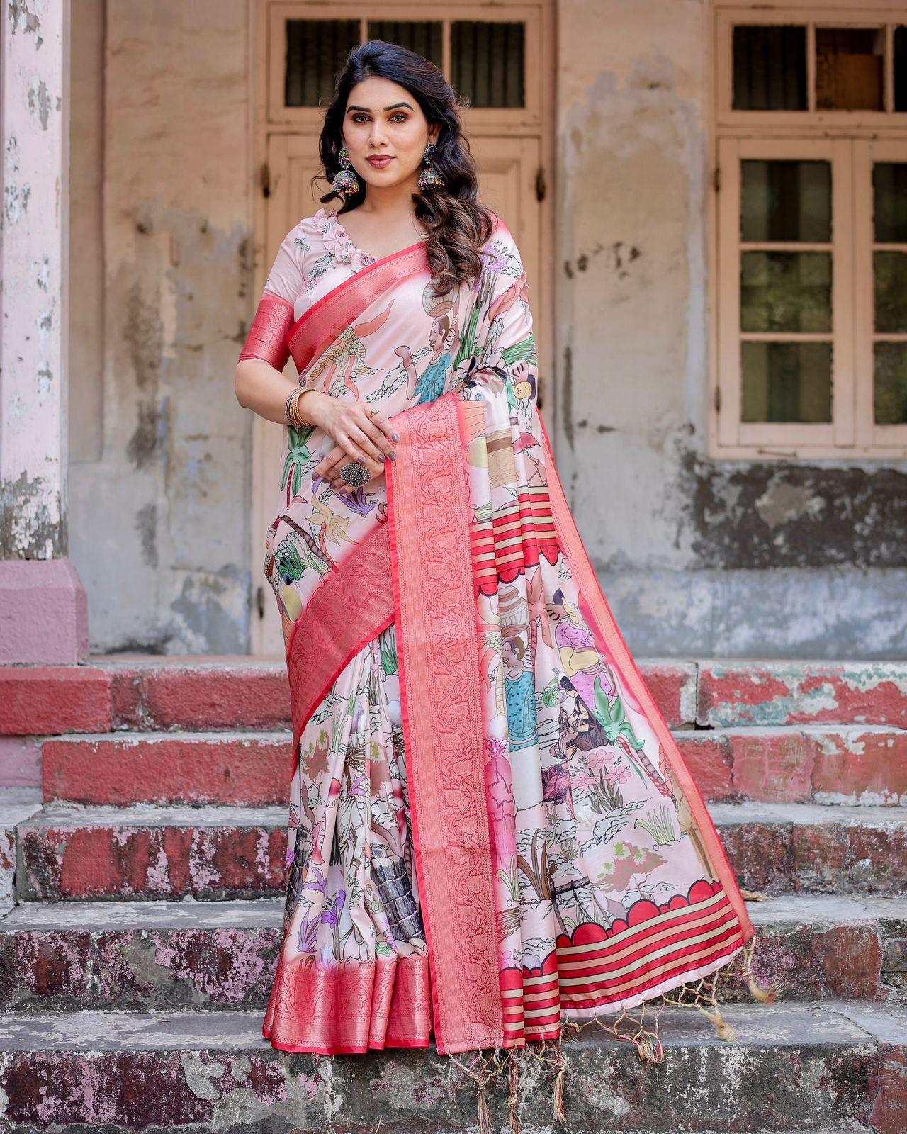 Elegant Floral Saree With Contrast Border - Image 2