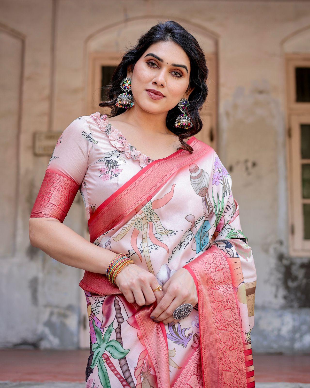 Elegant Floral Saree With Contrast Border