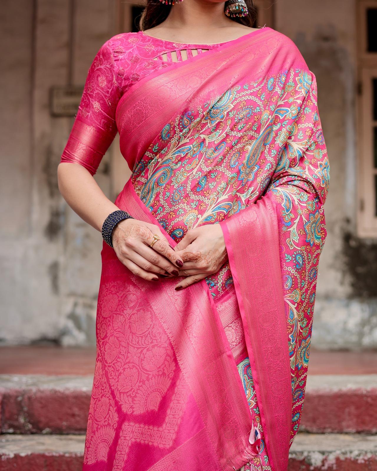 Elegant Pink Paisley Sari