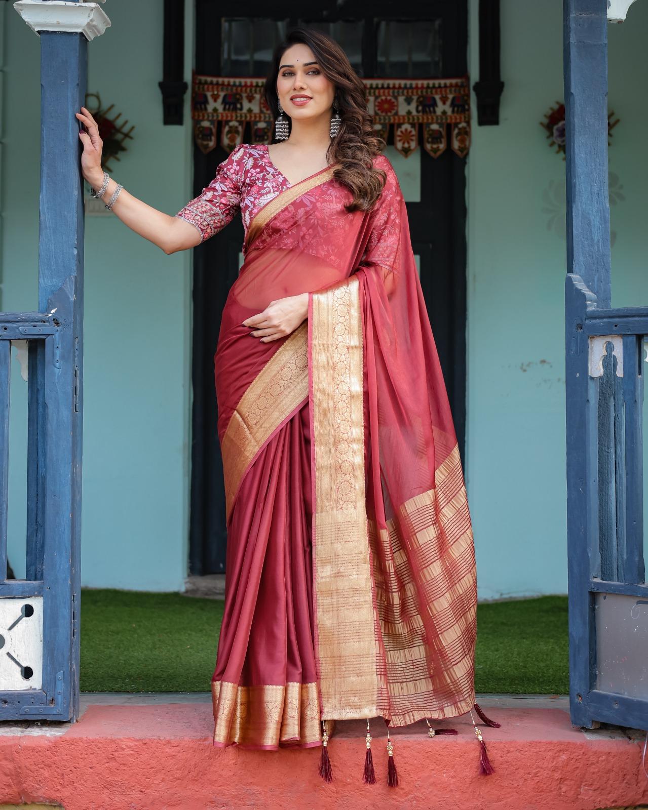 Elegant Red Silk Saree - Image 7