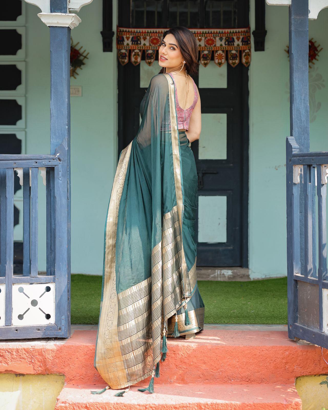 Elegant Red Silk Saree - Image 18