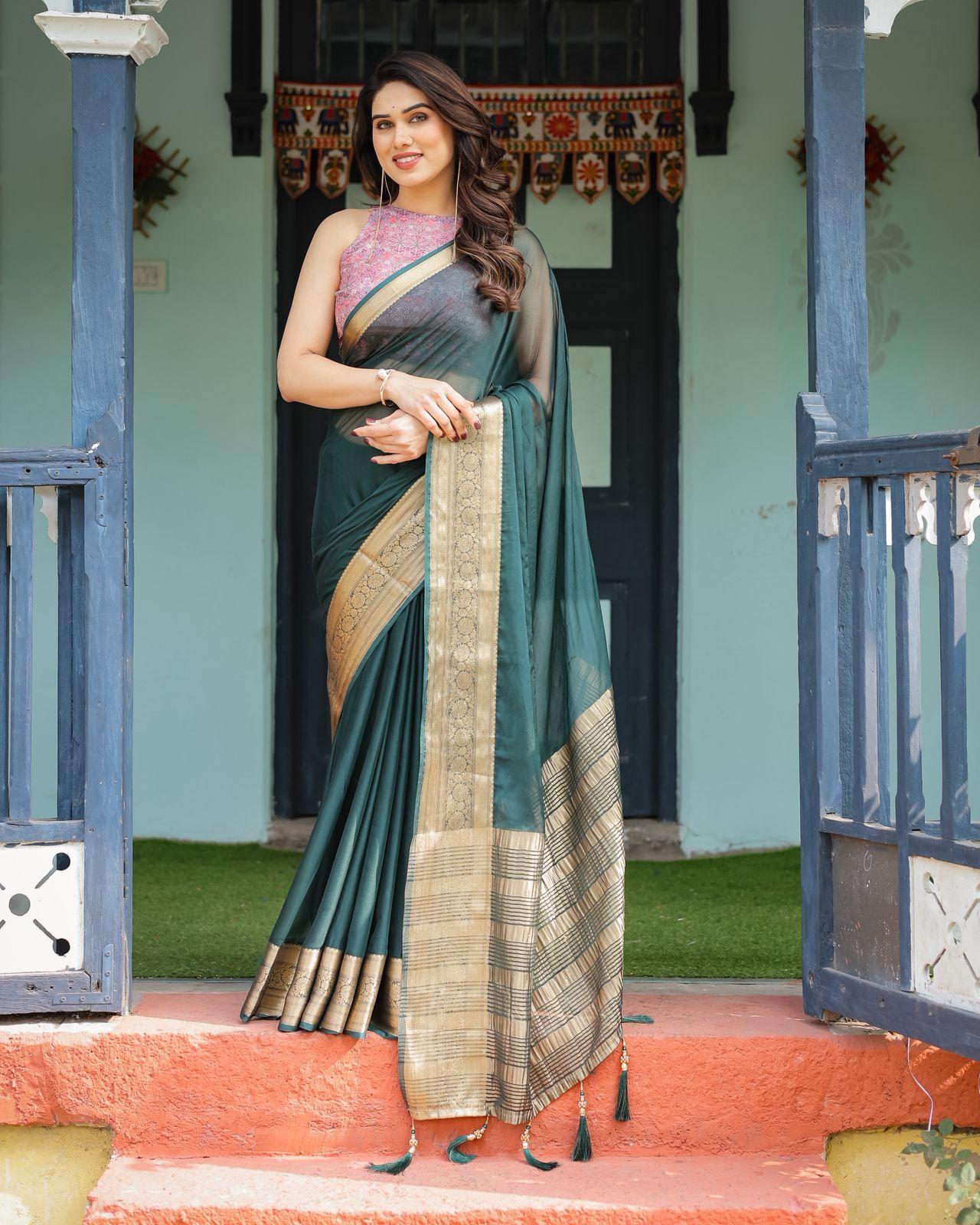 Elegant Red Silk Saree - Image 20