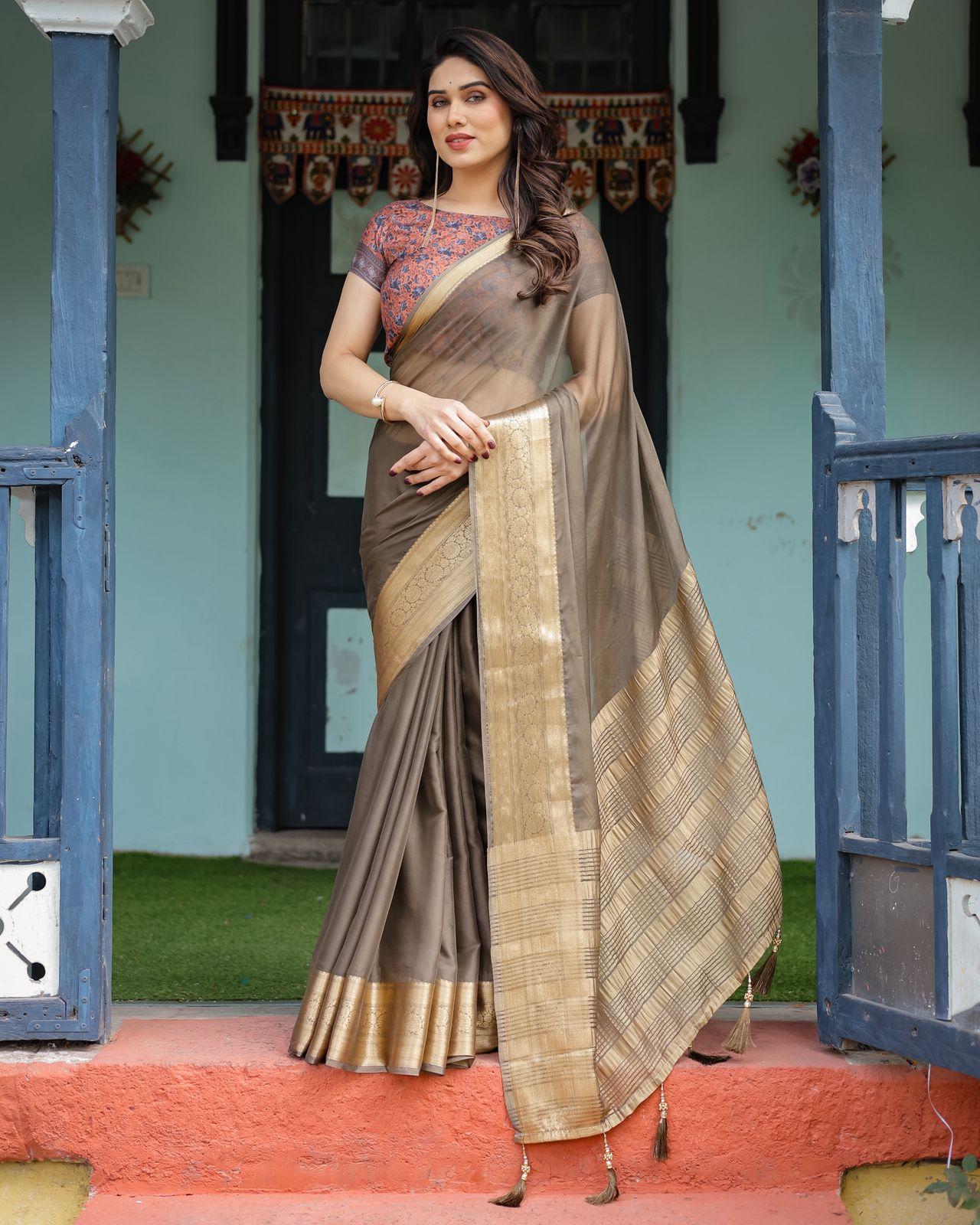 Elegant Red Silk Saree - Image 22