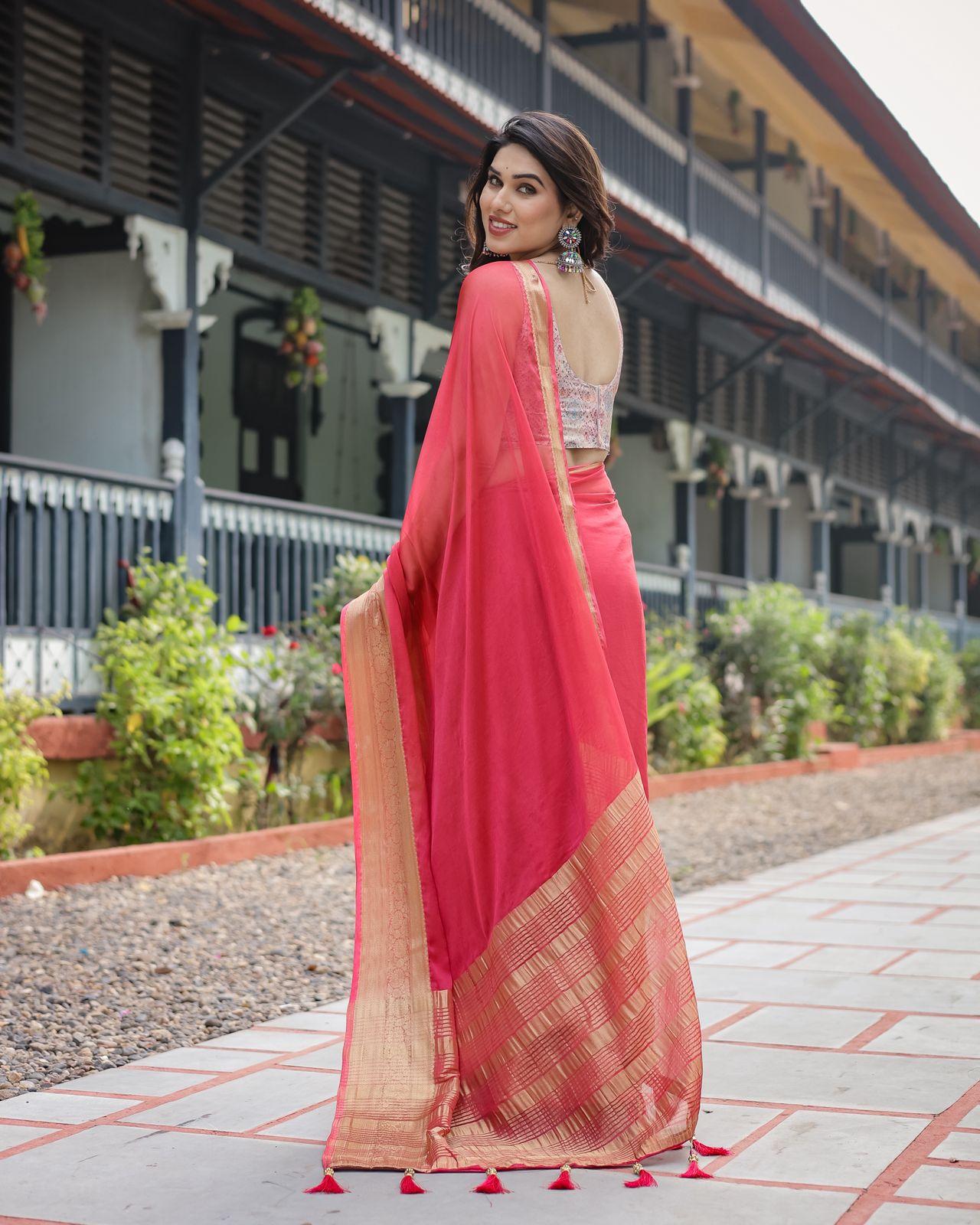 Elegant Red Silk Saree - Image 25