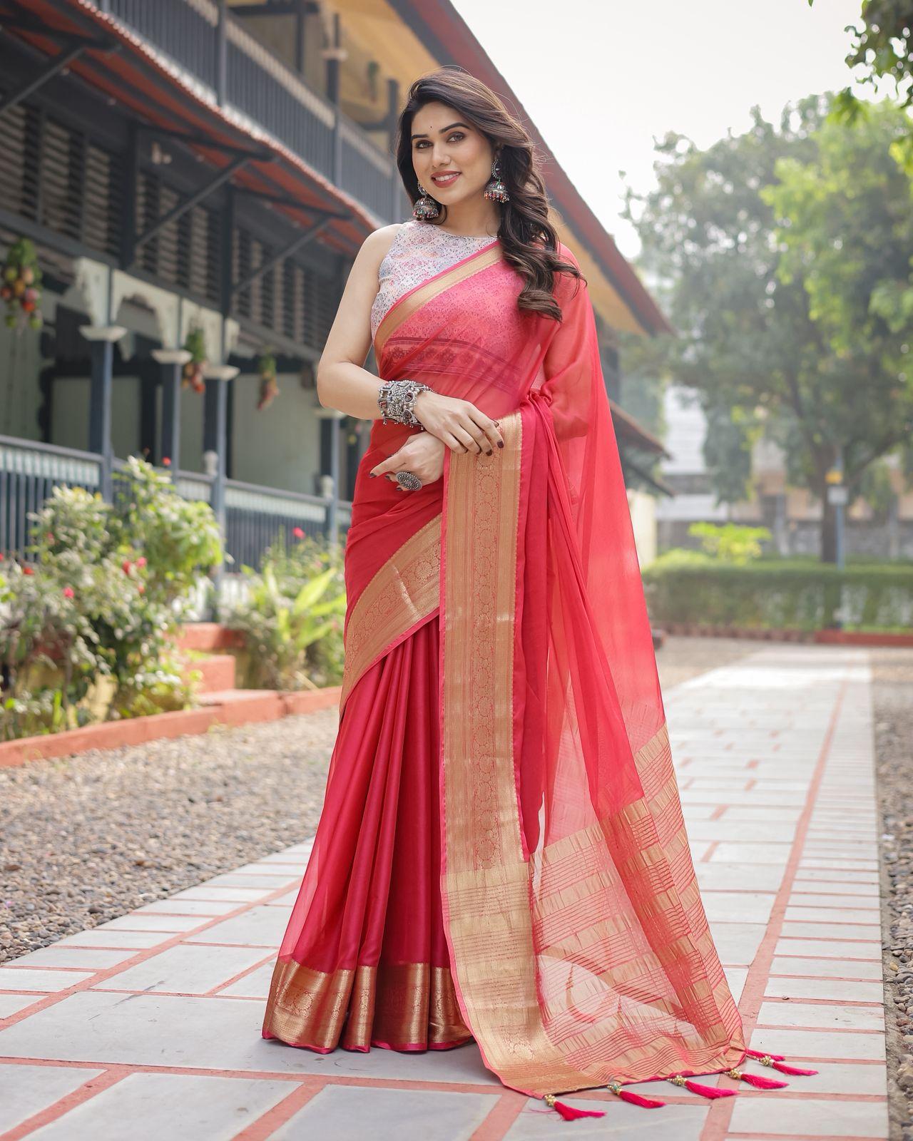 Elegant Red Silk Saree - Image 26