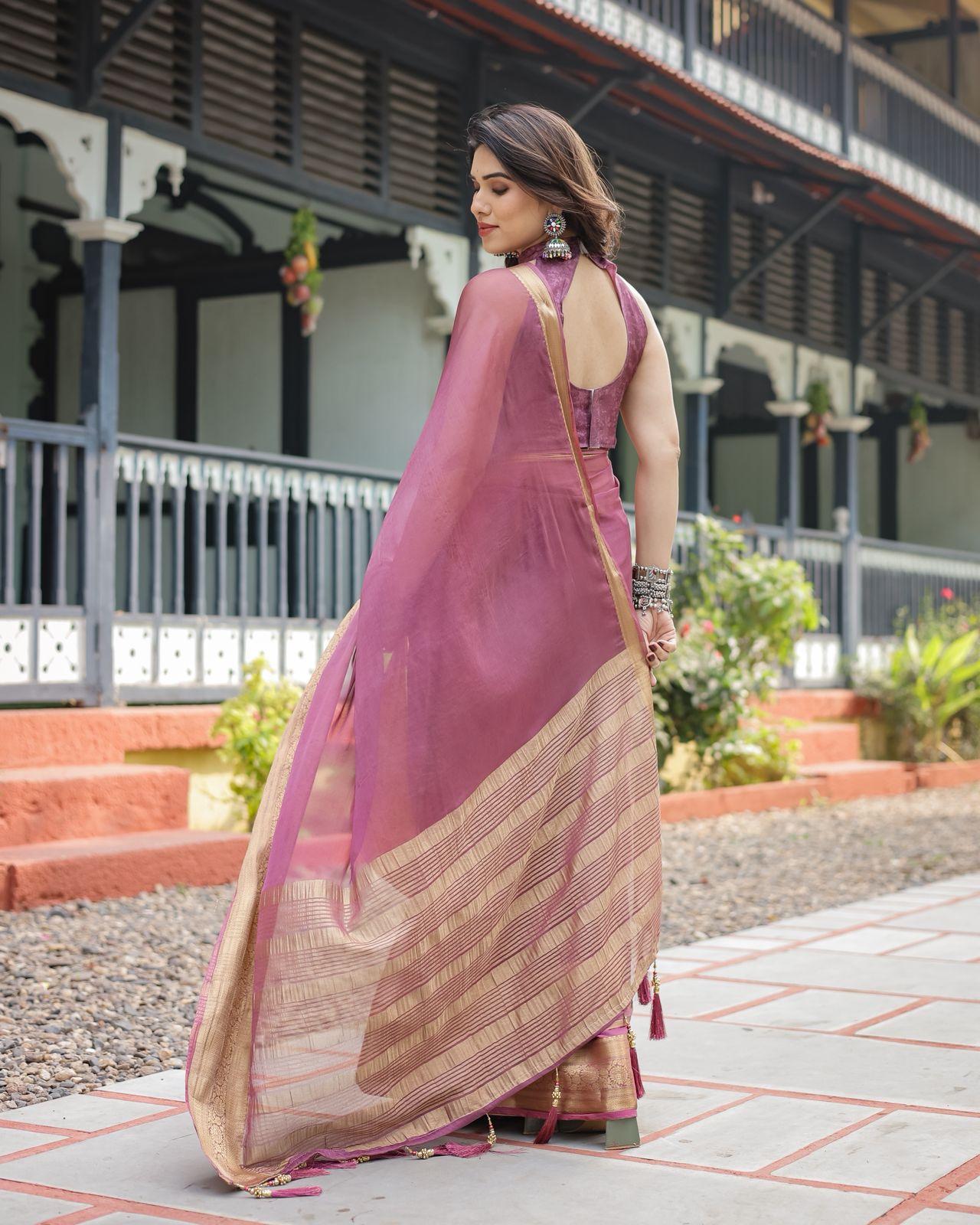 Elegant Red Silk Saree - Image 27