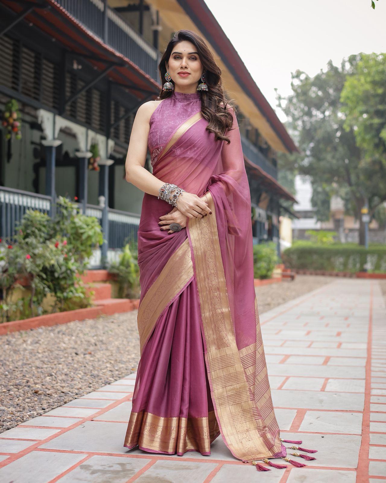 Elegant Red Silk Saree - Image 28