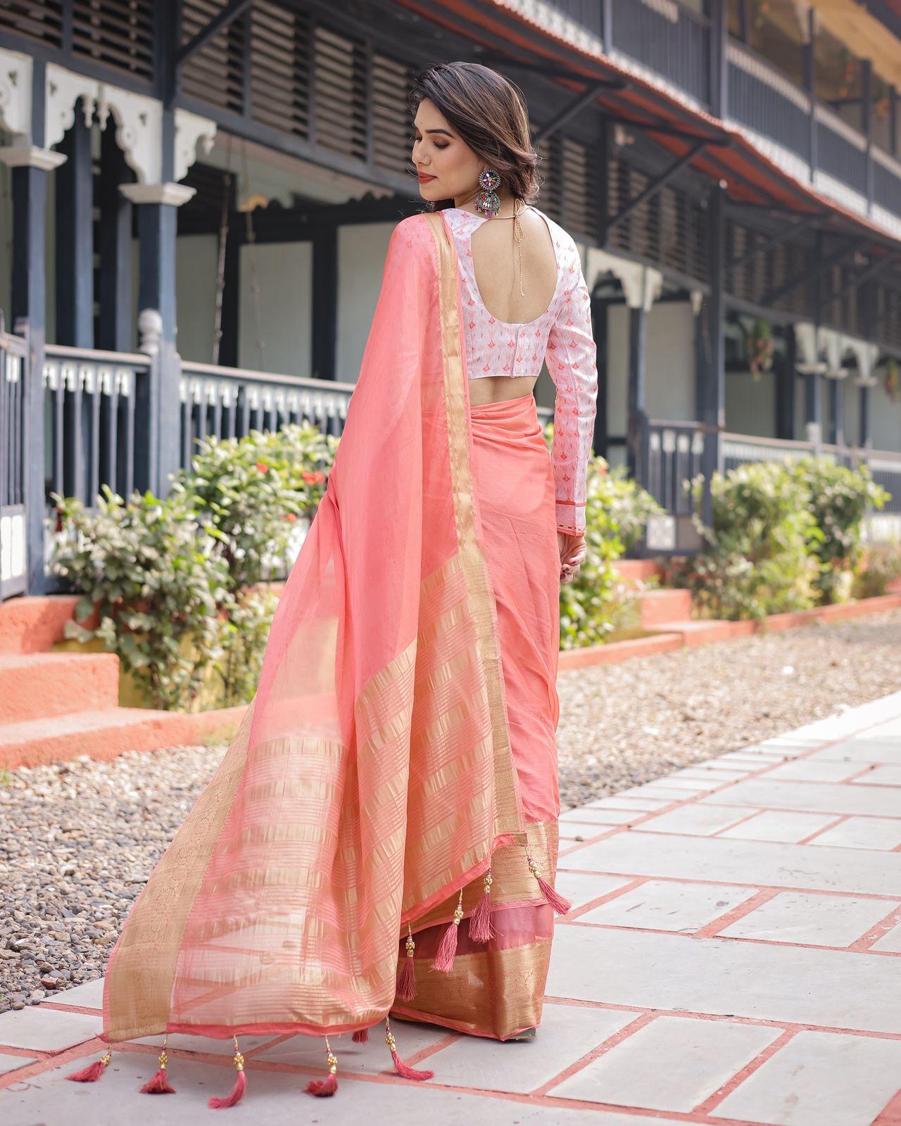 Elegant Red Silk Saree - Image 30