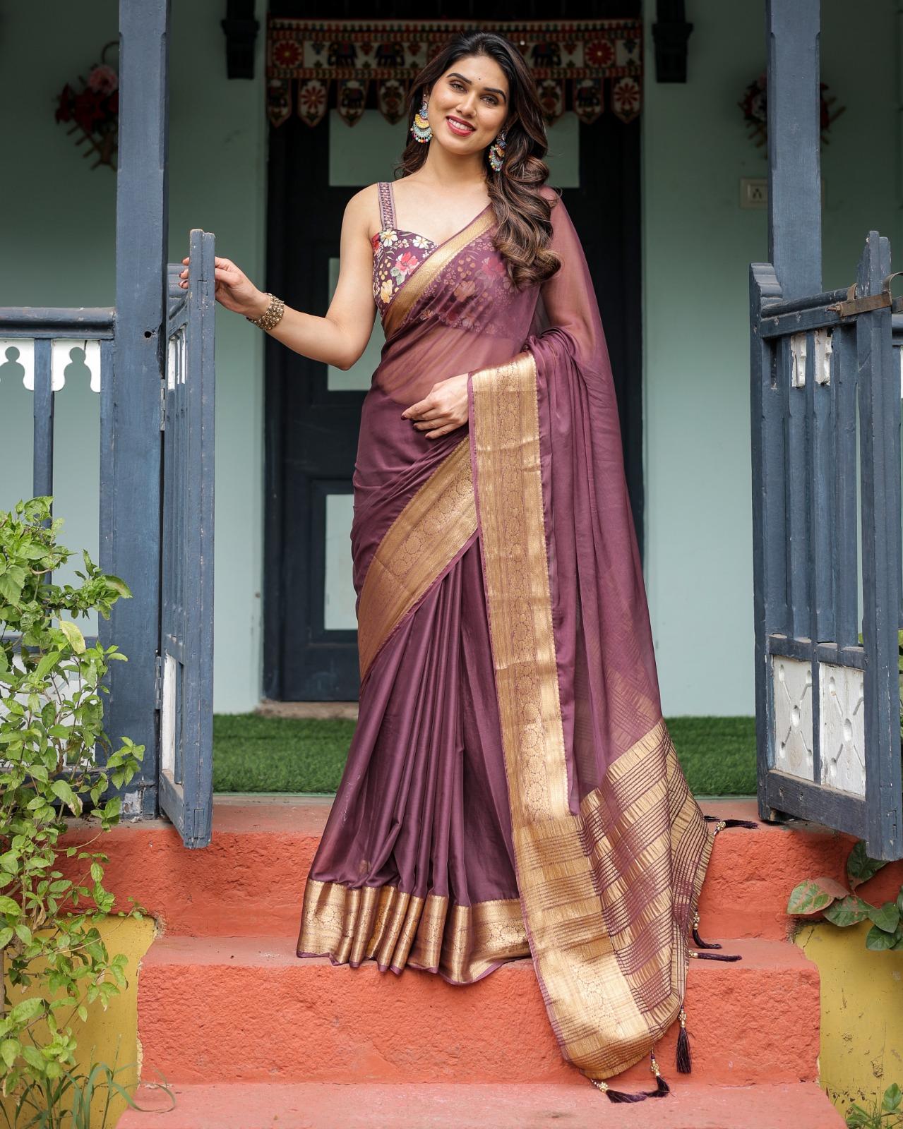 Elegant Red Silk Saree - Image 33