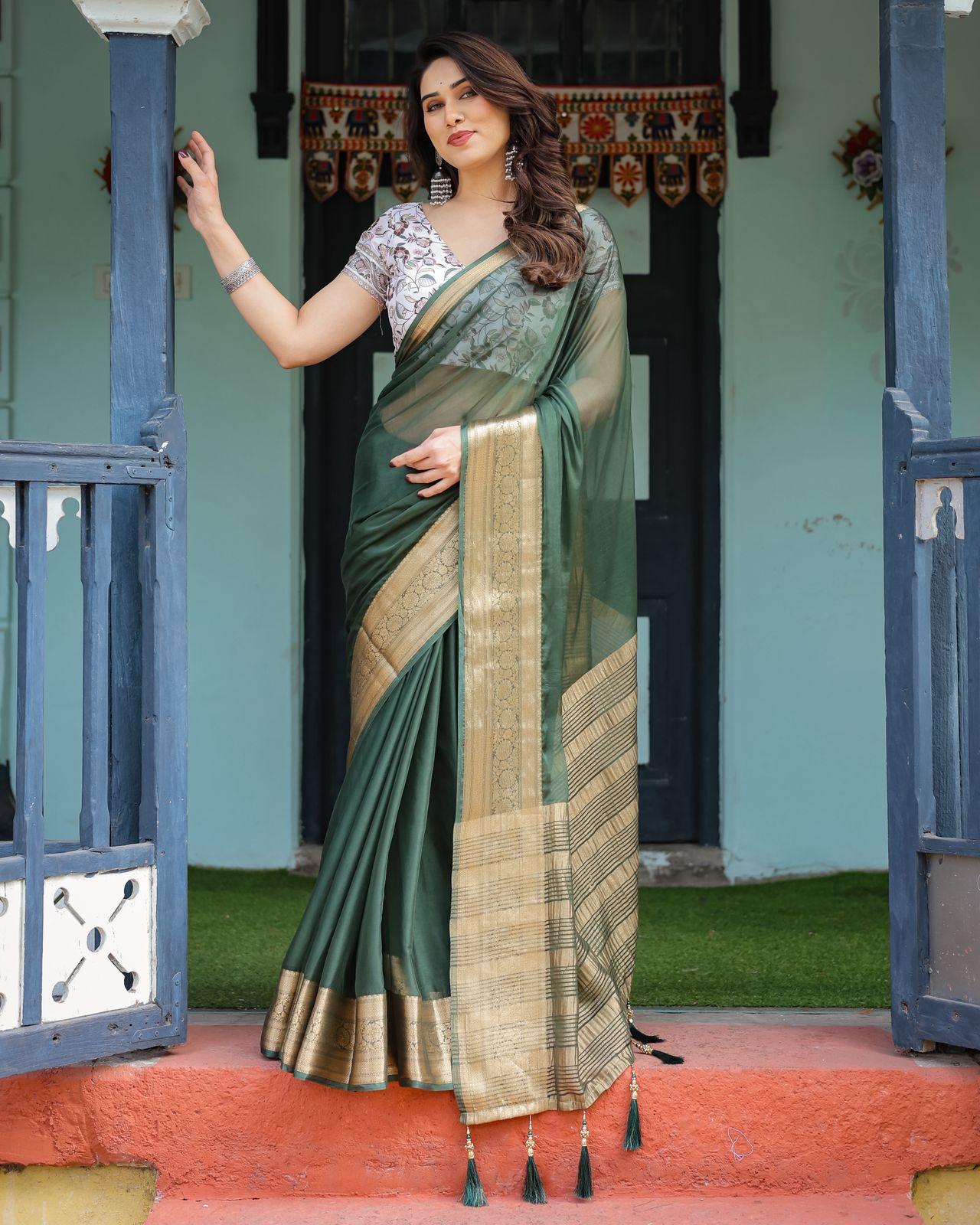 Elegant Red Silk Saree - Image 34