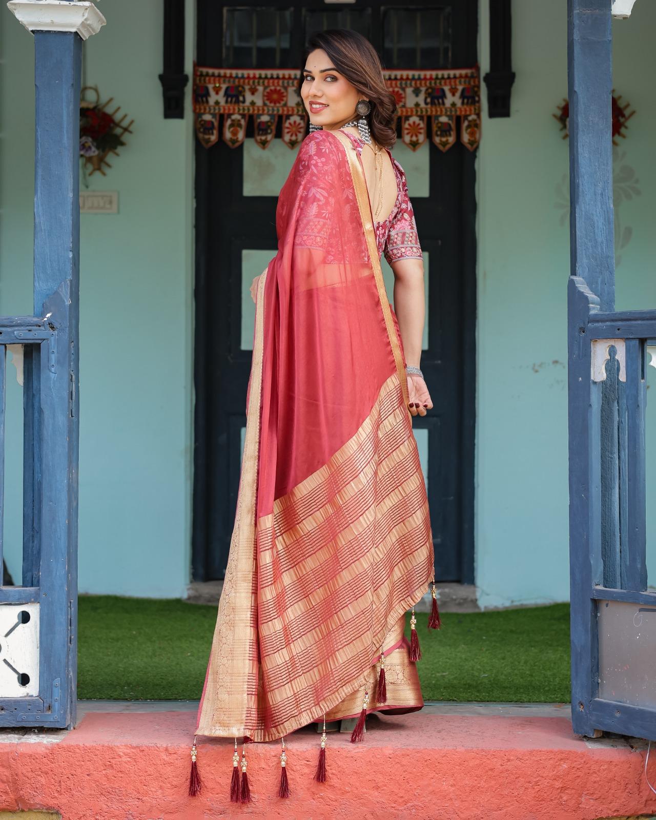 Elegant Red Silk Saree - Image 6