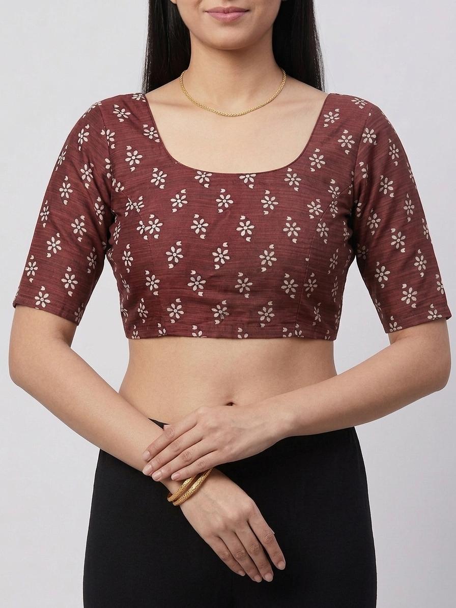 Maroon Chanderi Cotton Saree With Ethnic Geometric Print & Rich Border Casual Wear | Dhanjyoti - Image 5