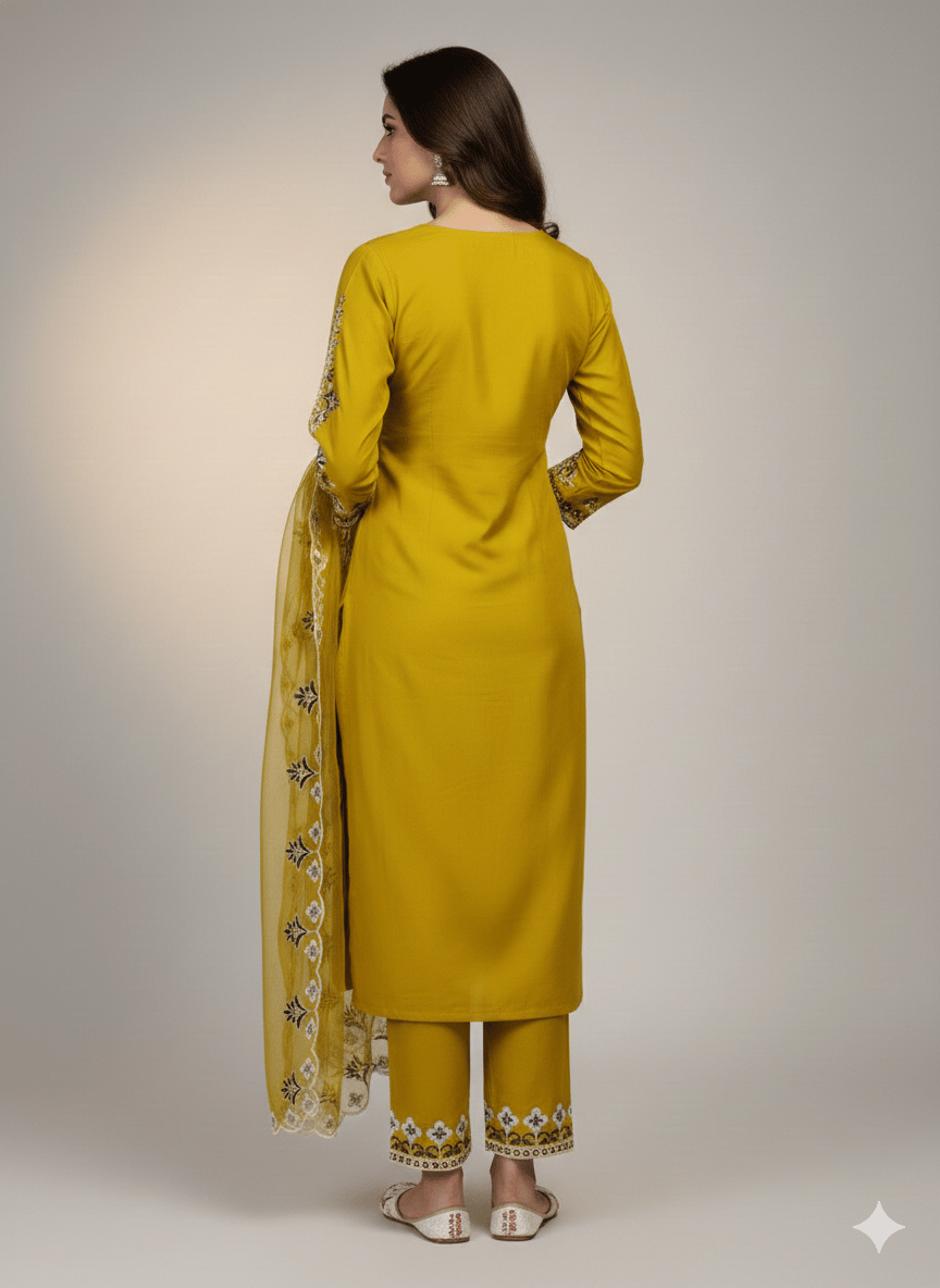 Embroidered Romen Silk Kurta Set With Matching Dupatta - Image 2