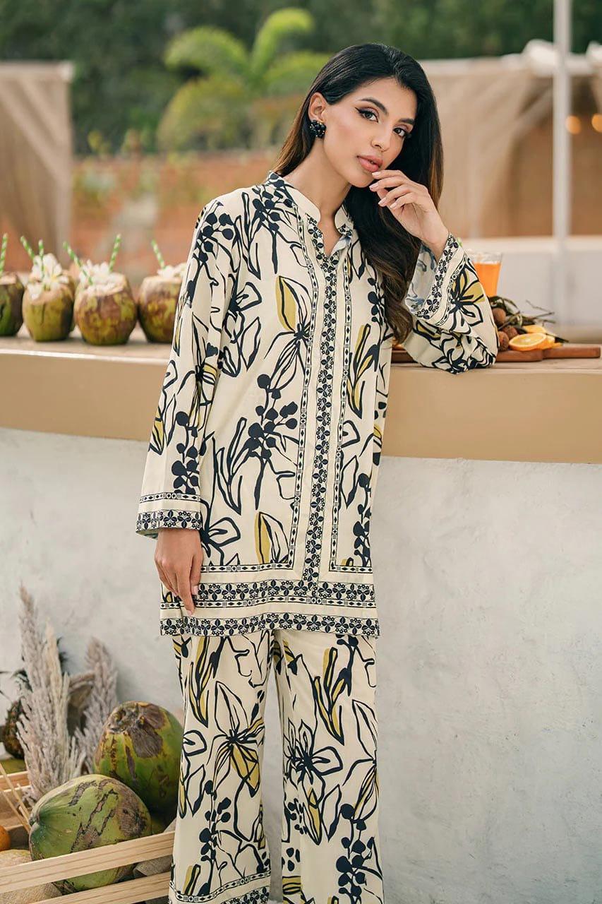 Designer Floral Print Malai Satin Silk Kurta Palazzo Co-Ord Set - Image 2