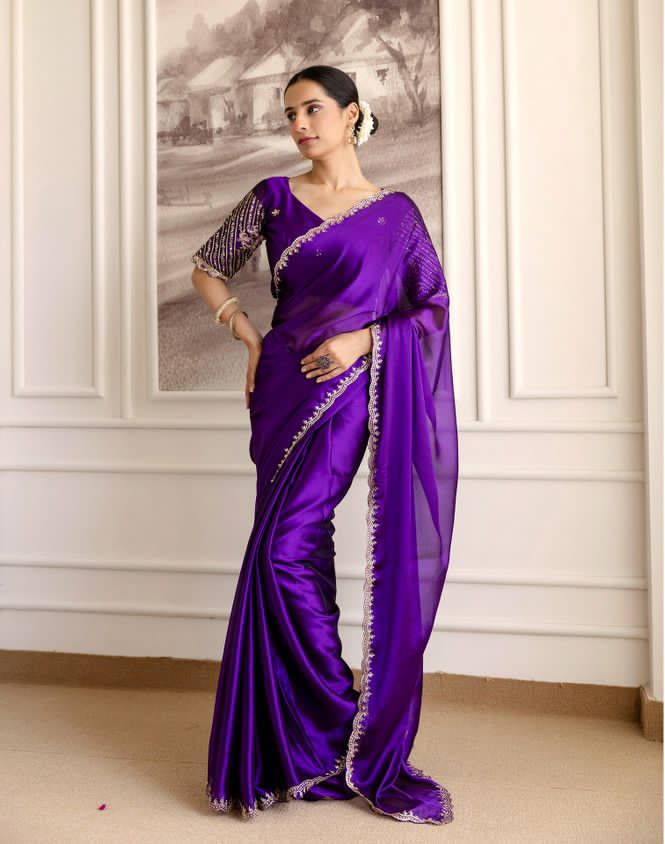 Graceful Satin Chiffon Saree For Timeless Occasions