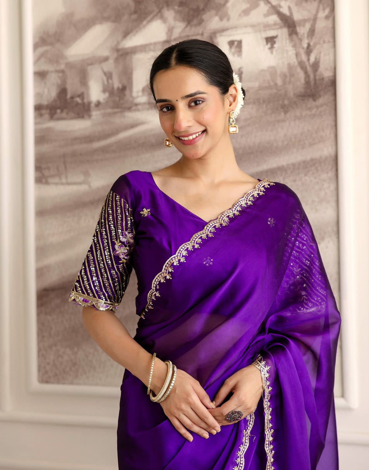 Graceful Satin Chiffon Saree For Timeless Occasions - Image 2
