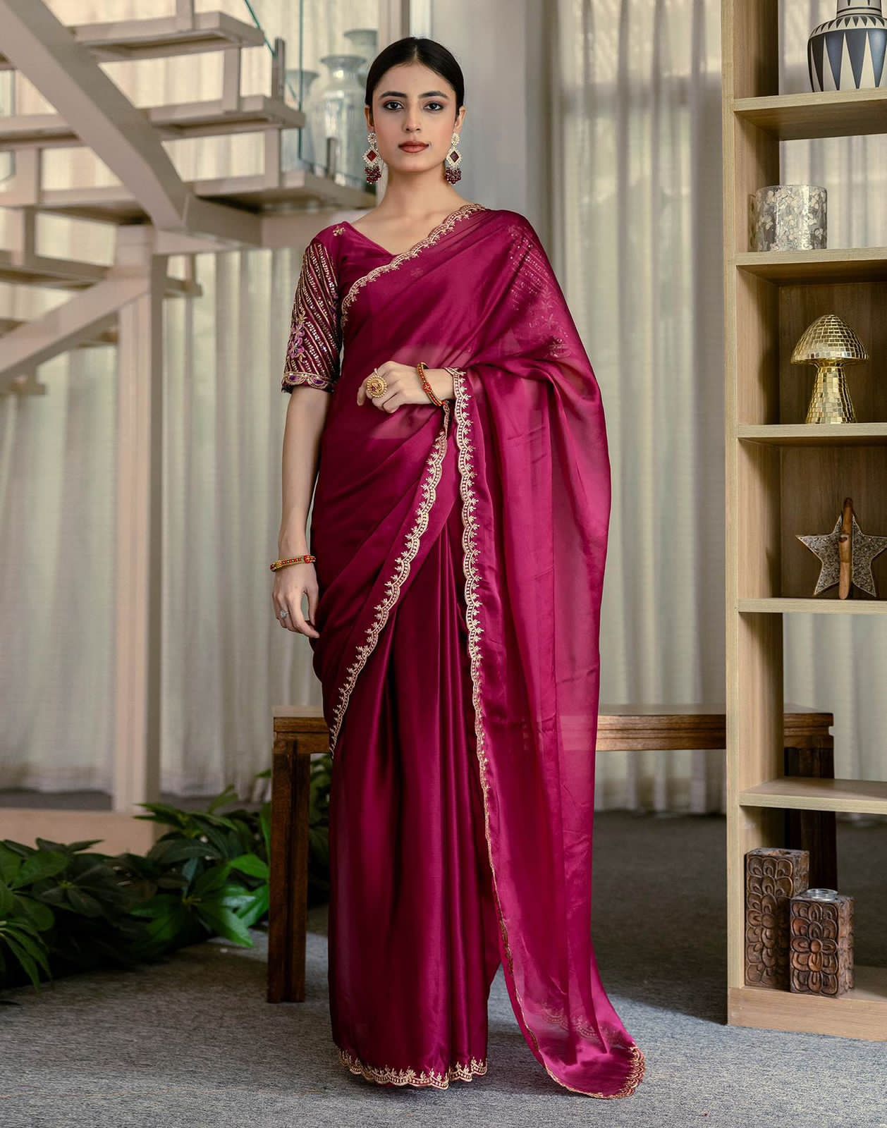 Graceful Satin Chiffon Saree For Timeless Occasions - Image 3