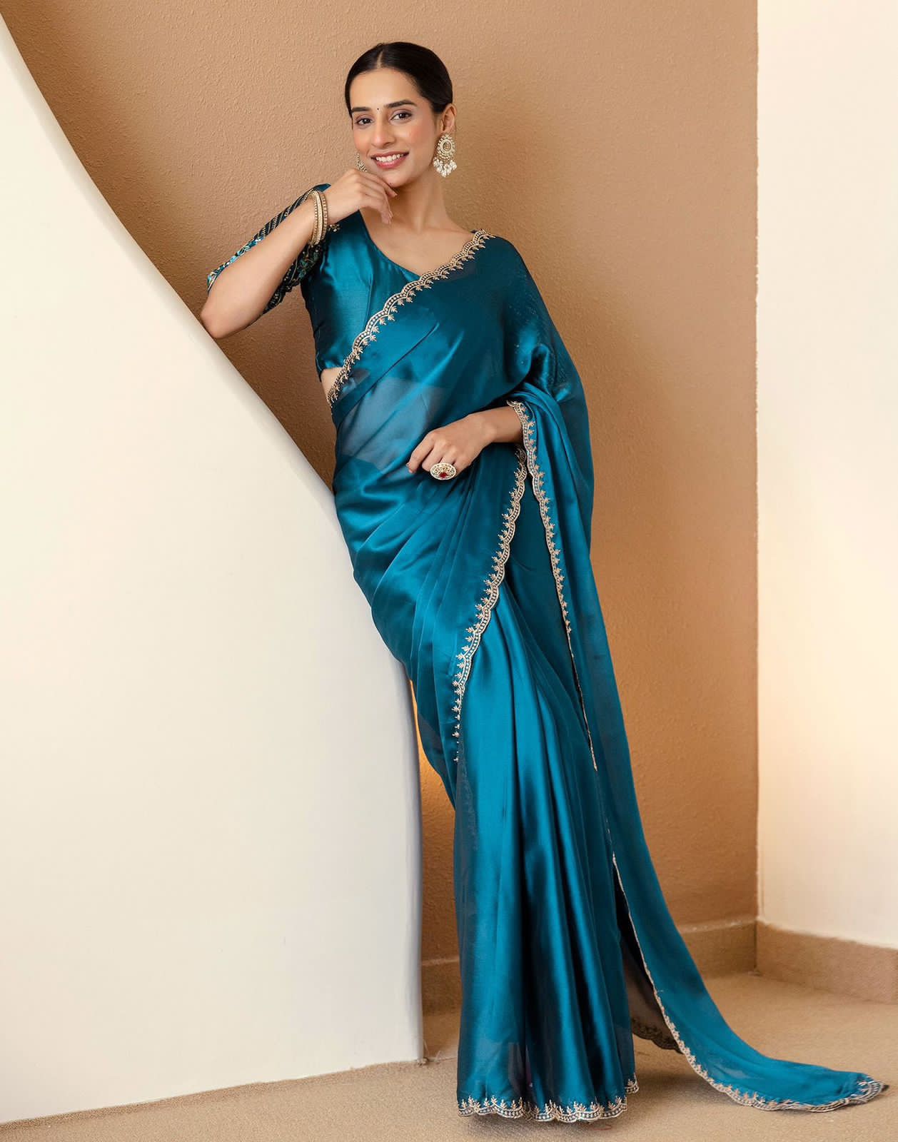 Graceful Satin Chiffon Saree For Timeless Occasions - Image 6