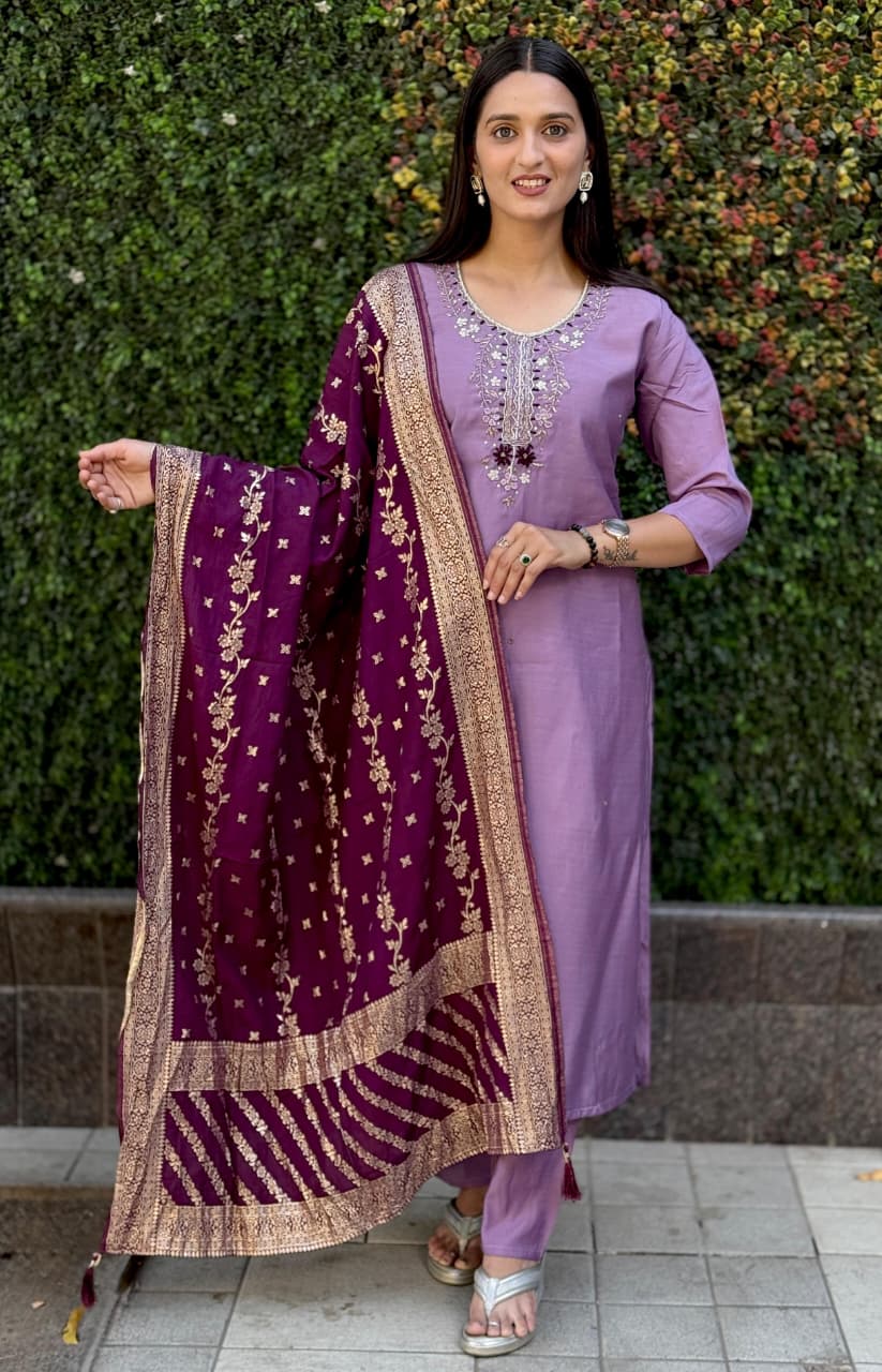 Women’s Embroidered Straight Kurta Suit With Dupatta - Image 3