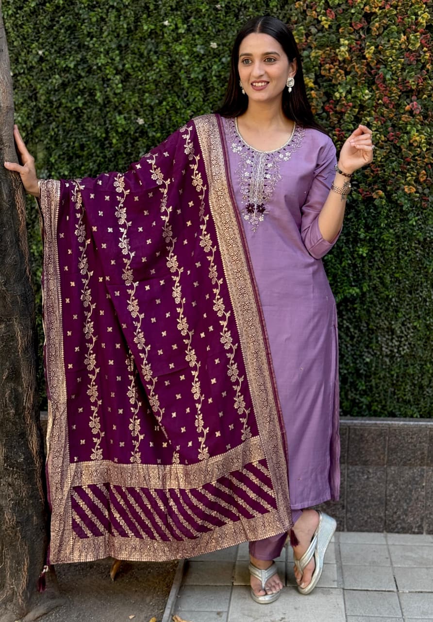 Women’s Embroidered Straight Kurta Suit With Dupatta