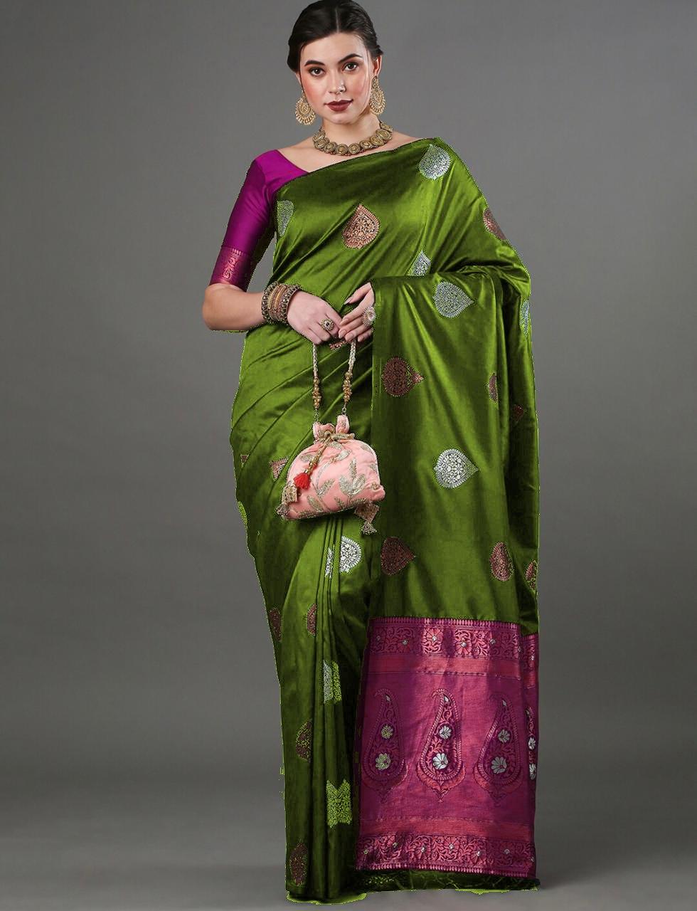 Silk Blend Saree With Rich Zari Motifs – 5 Colors - Image 3