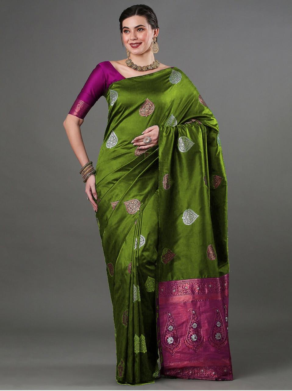 Silk Blend Saree With Rich Zari Motifs – 5 Colors - Image 5