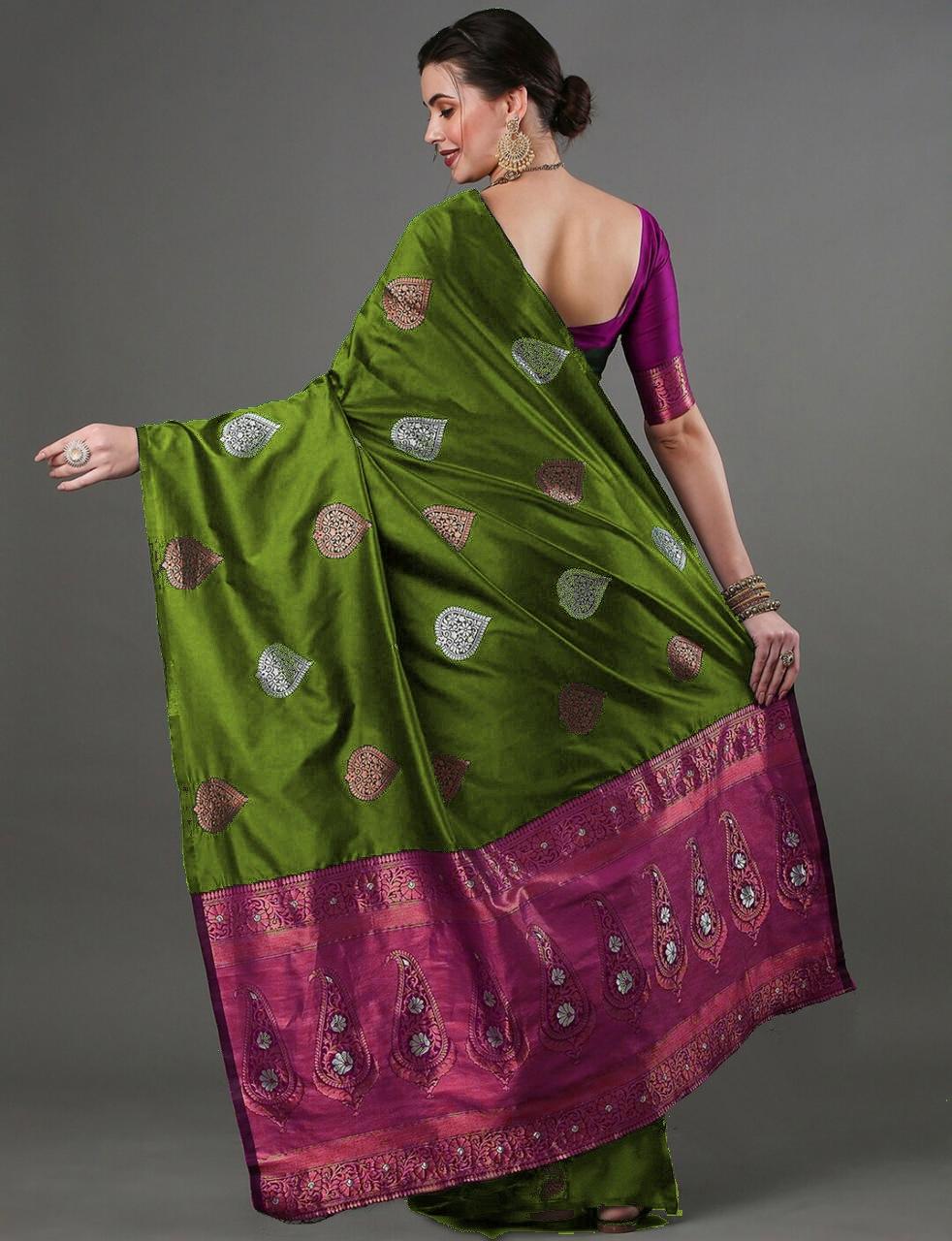Silk Blend Saree With Rich Zari Motifs – 5 Colors - Image 6