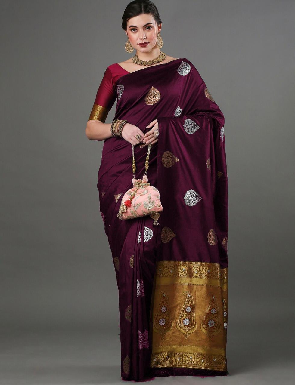 Silk Blend Saree With Rich Zari Motifs – 5 Colors - Image 8