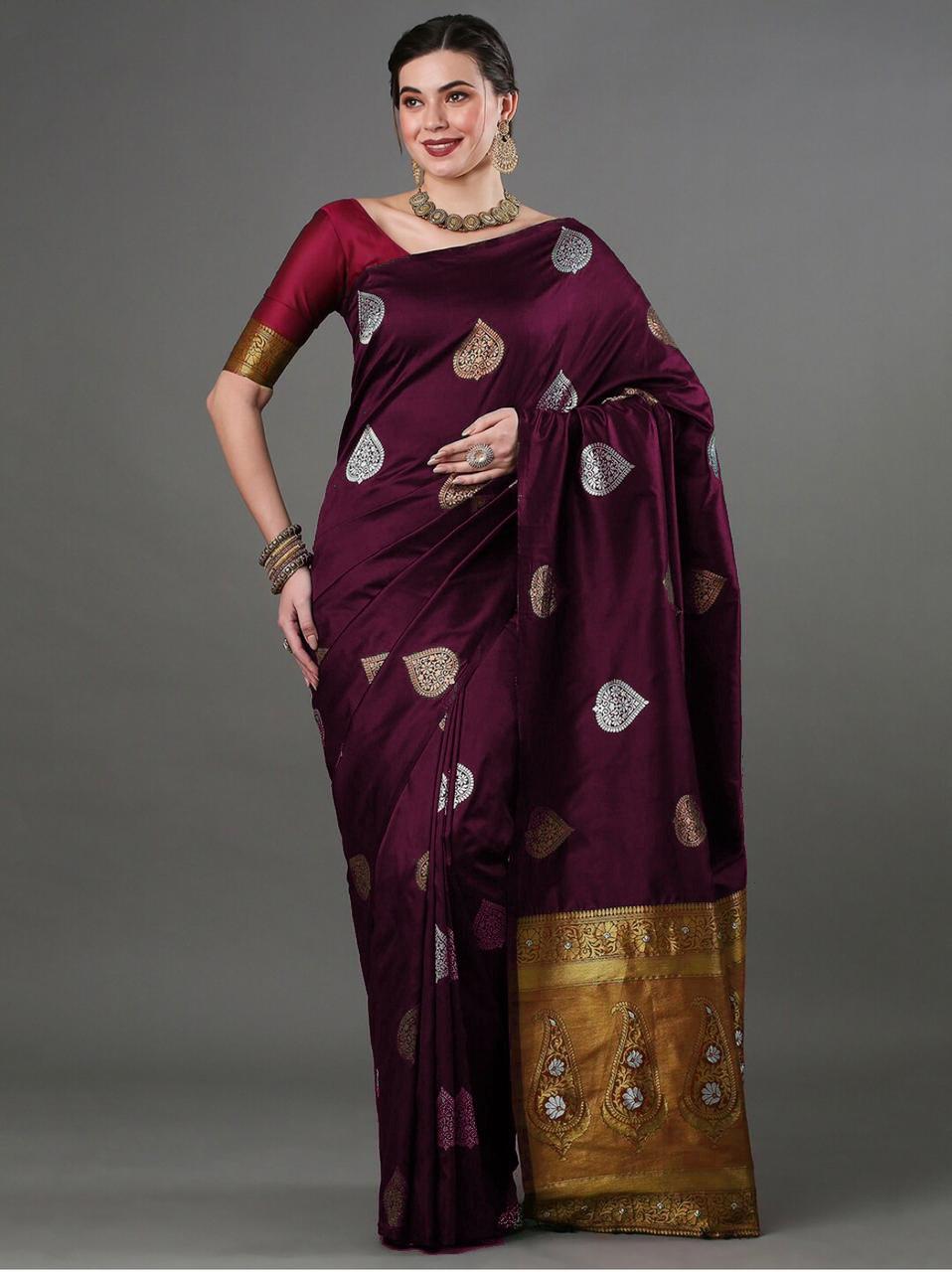 Silk Blend Saree With Rich Zari Motifs – 5 Colors - Image 9