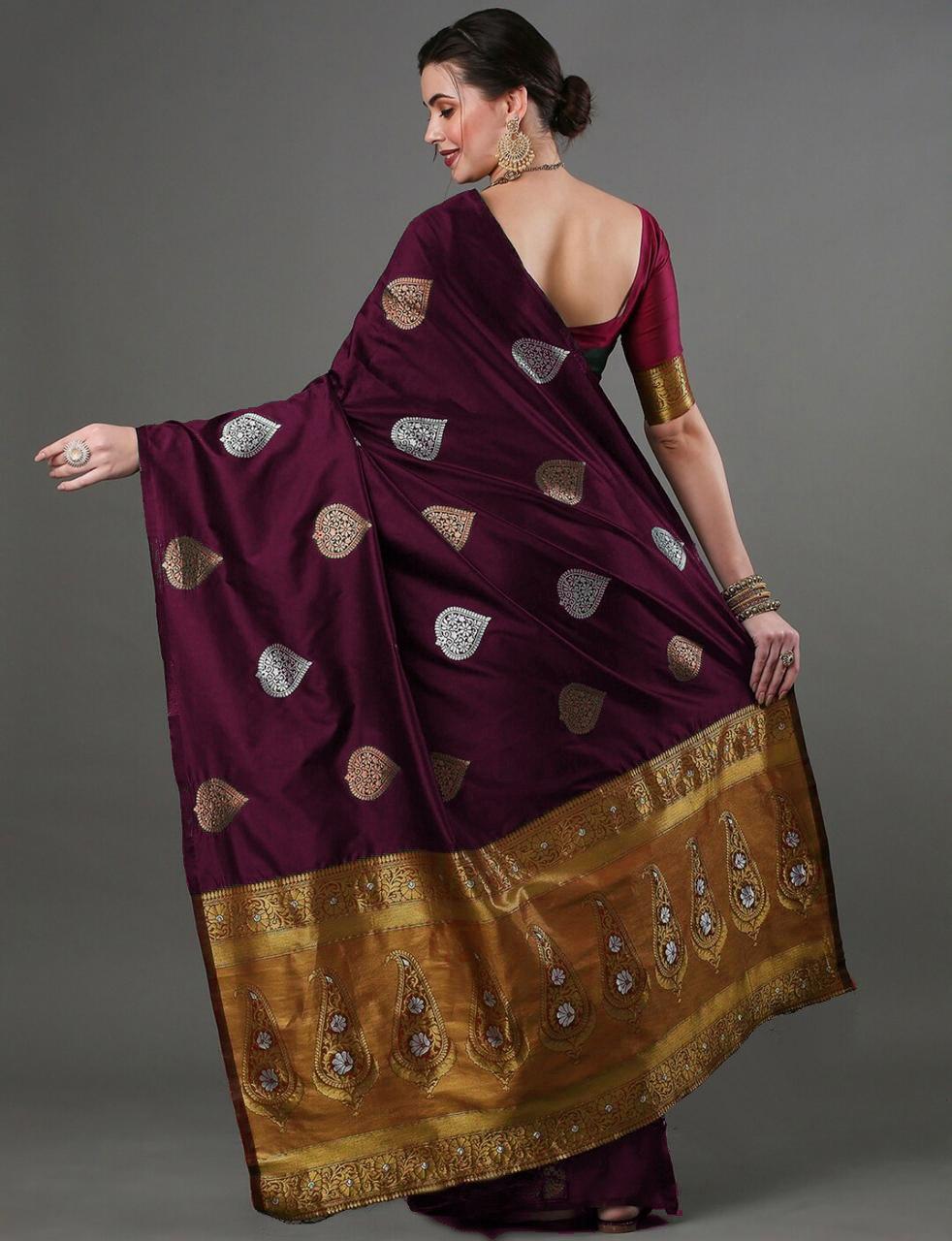 Silk Blend Saree With Rich Zari Motifs – 5 Colors - Image 10