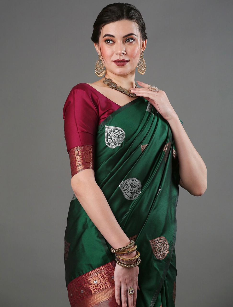 Silk Blend Saree With Rich Zari Motifs – 5 Colors - Image 12