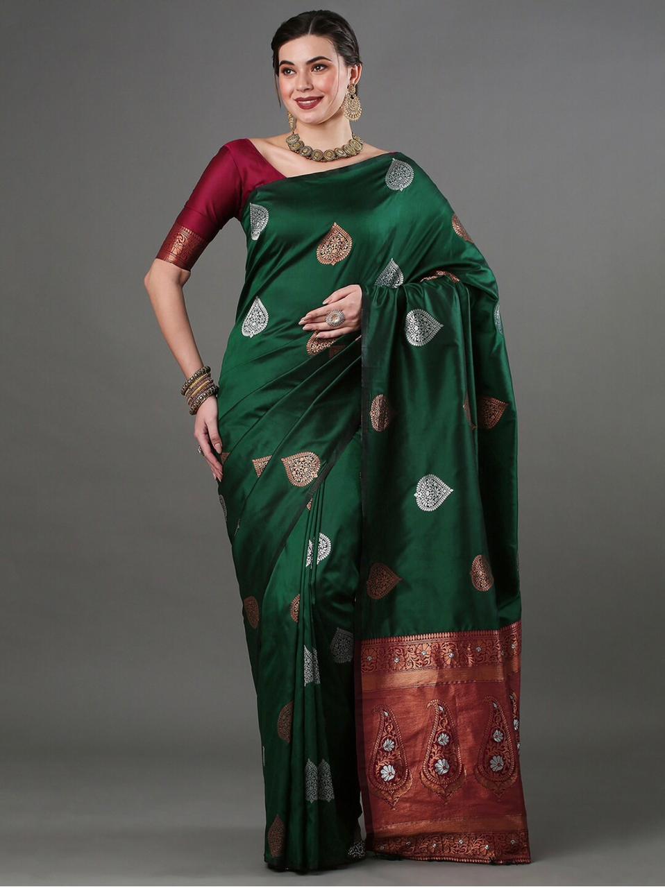 Silk Blend Saree With Rich Zari Motifs – 5 Colors - Image 13