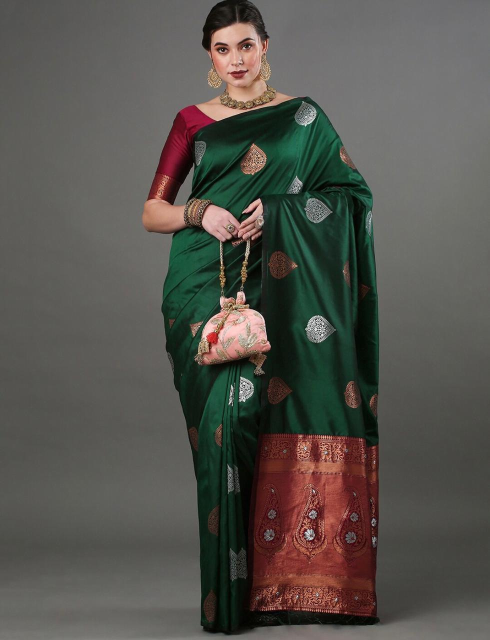 Silk Blend Saree With Rich Zari Motifs – 5 Colors - Image 14
