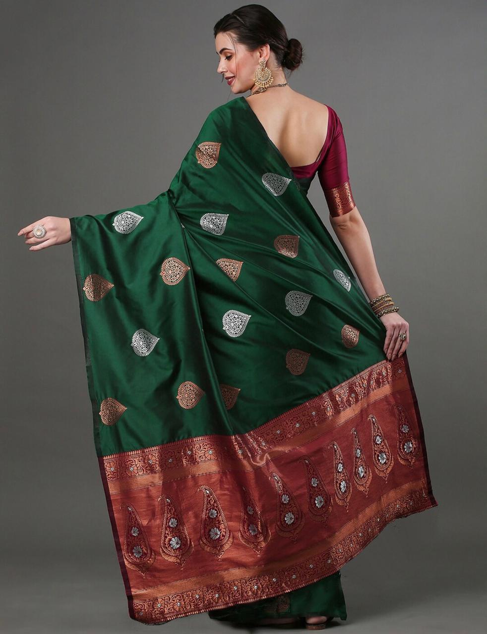 Silk Blend Saree With Rich Zari Motifs – 5 Colors - Image 16