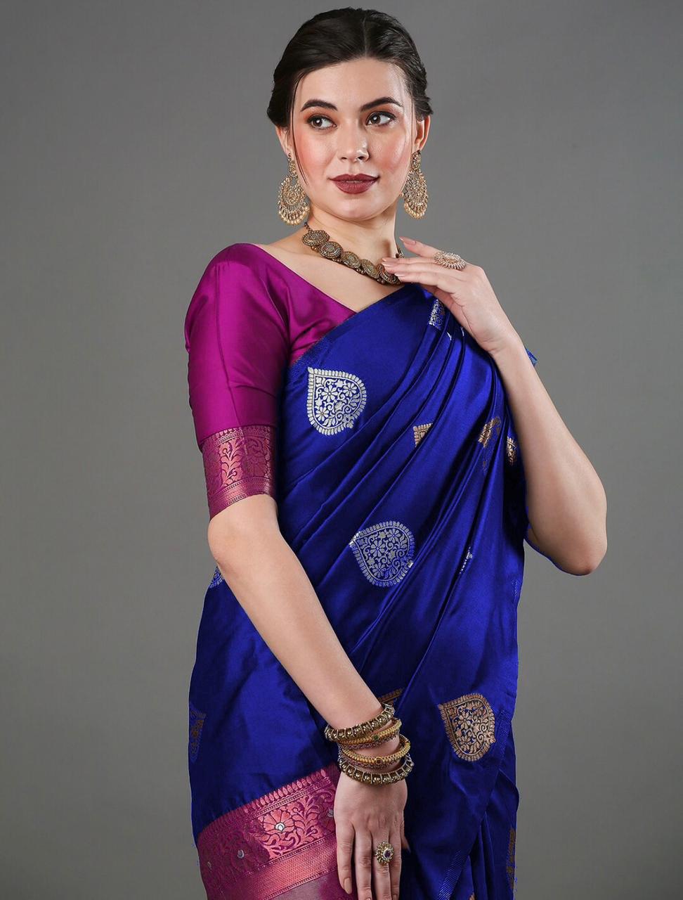 Silk Blend Saree With Rich Zari Motifs – 5 Colors - Image 17