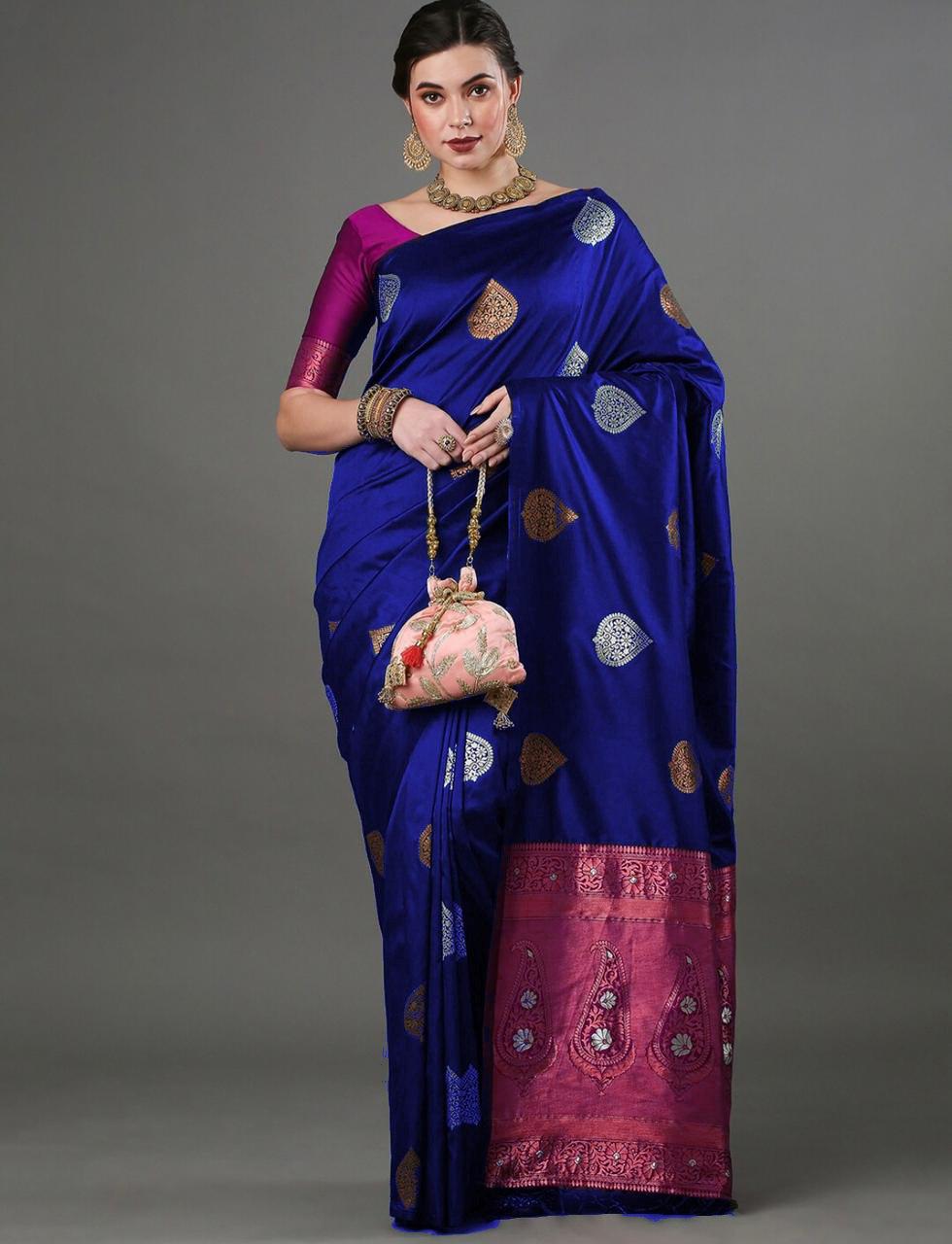 Silk Blend Saree With Rich Zari Motifs – 5 Colors - Image 18