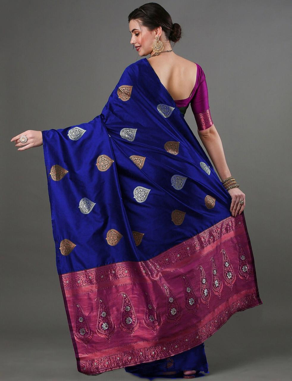 Silk Blend Saree With Rich Zari Motifs – 5 Colors - Image 19