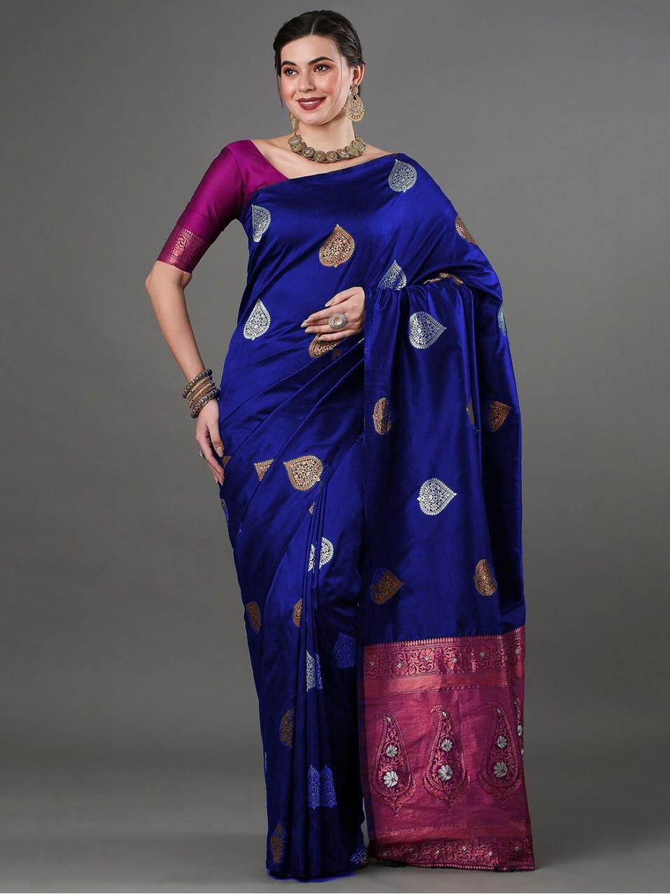Silk Blend Saree With Rich Zari Motifs – 5 Colors - Image 21