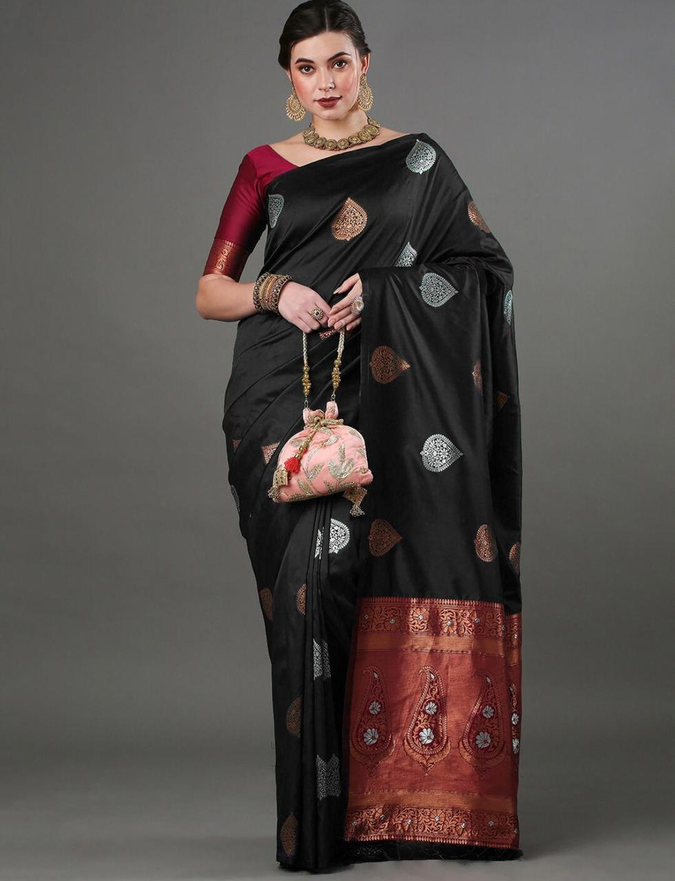 Silk Blend Saree With Rich Zari Motifs – 5 Colors - Image 22