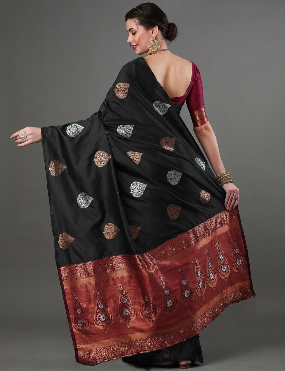 Silk Blend Saree With Rich Zari Motifs – 5 Colors - Image 24