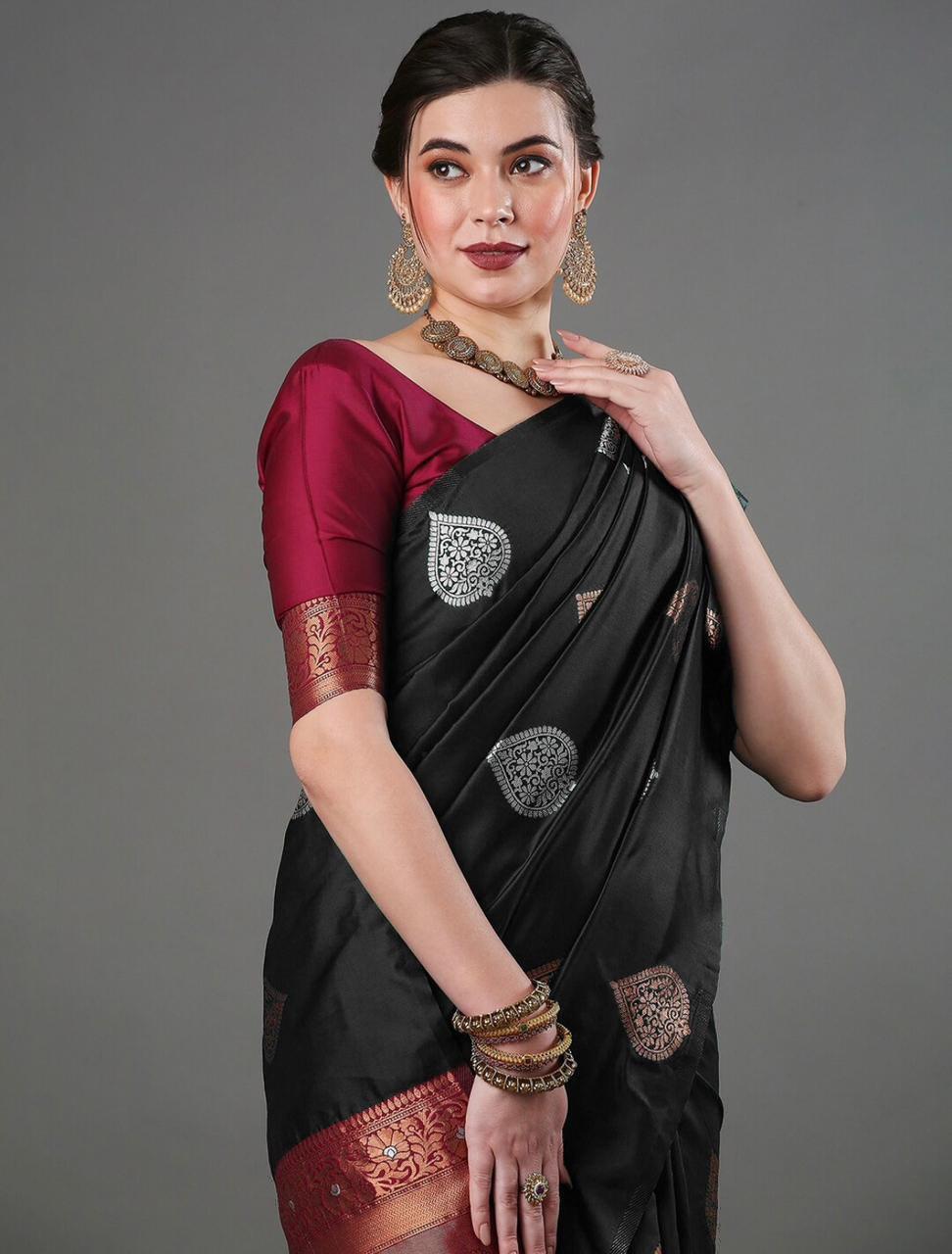 Silk Blend Saree With Rich Zari Motifs – 5 Colors - Image 25