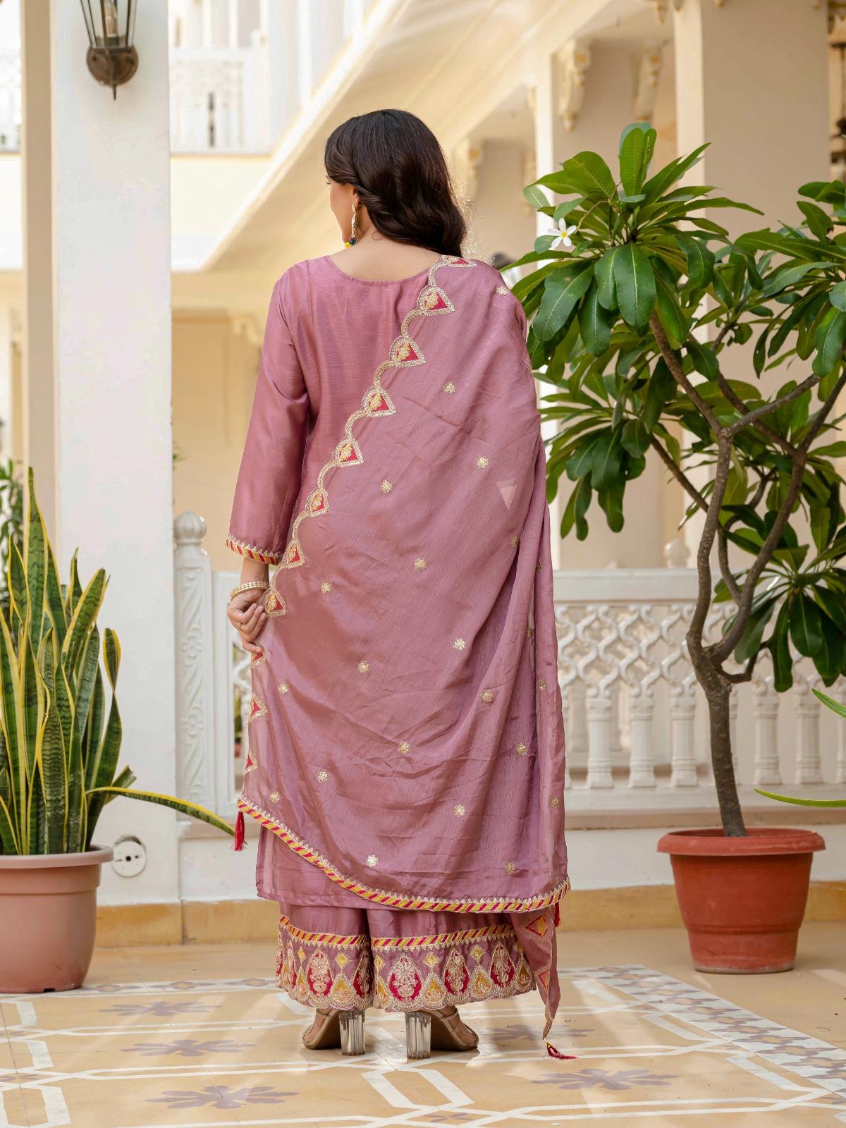 Women’s Designer Chinnon Silk Kurta Set With Heavy Embroidery Work - Image 2